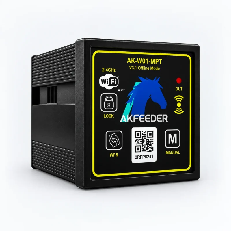 AK Feeder WiFi Timer AK-W01-MPT control box with WiFi, lock, WPS and manual buttons